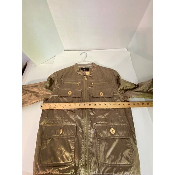 Isaac Mizrahi Gold Quilted Bomber Jacket With Zipper & Button Closure Womens XXS - Picture 4 of 9